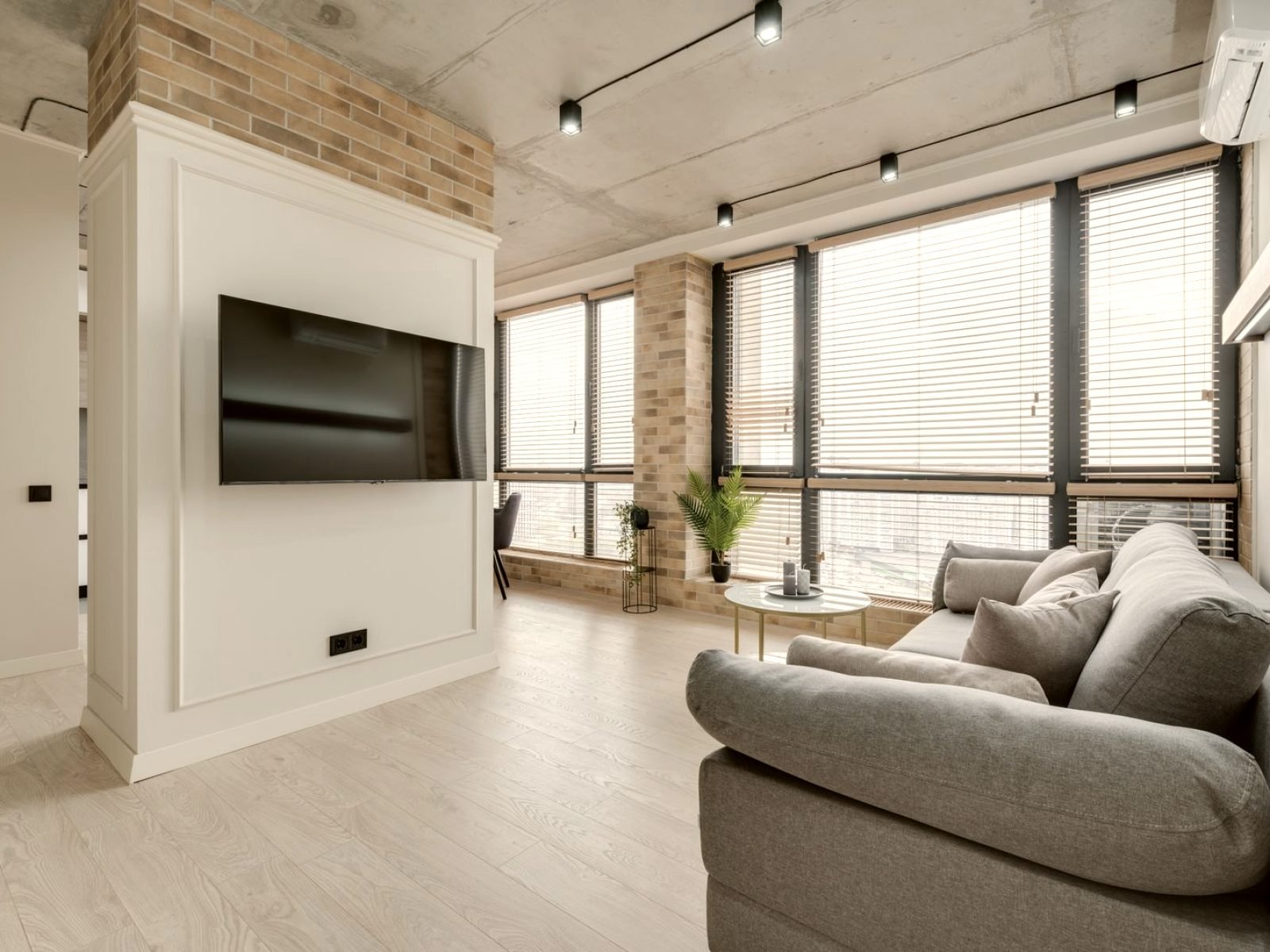 Sunlit living room with Nexa zebra blinds